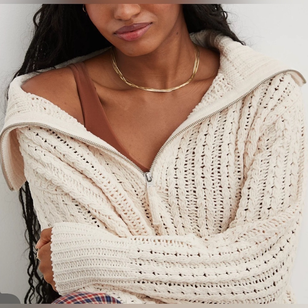 Aerie Cable Car Quarter Zip Sweater